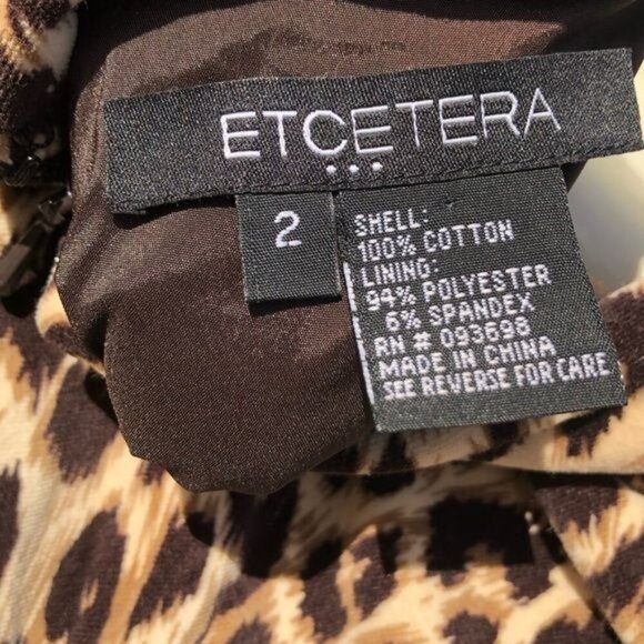 Etcetera 2 Cheetah Print Mini Dress 2 Tan Cream Black Bow Collar Short Sleeve - Picture 9 of 9